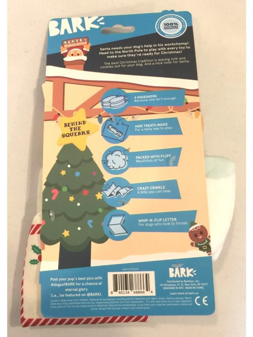 BARK Letter Fur Santa all Dog Toy Squeaky 4 Pieces Cookie Milk Letter